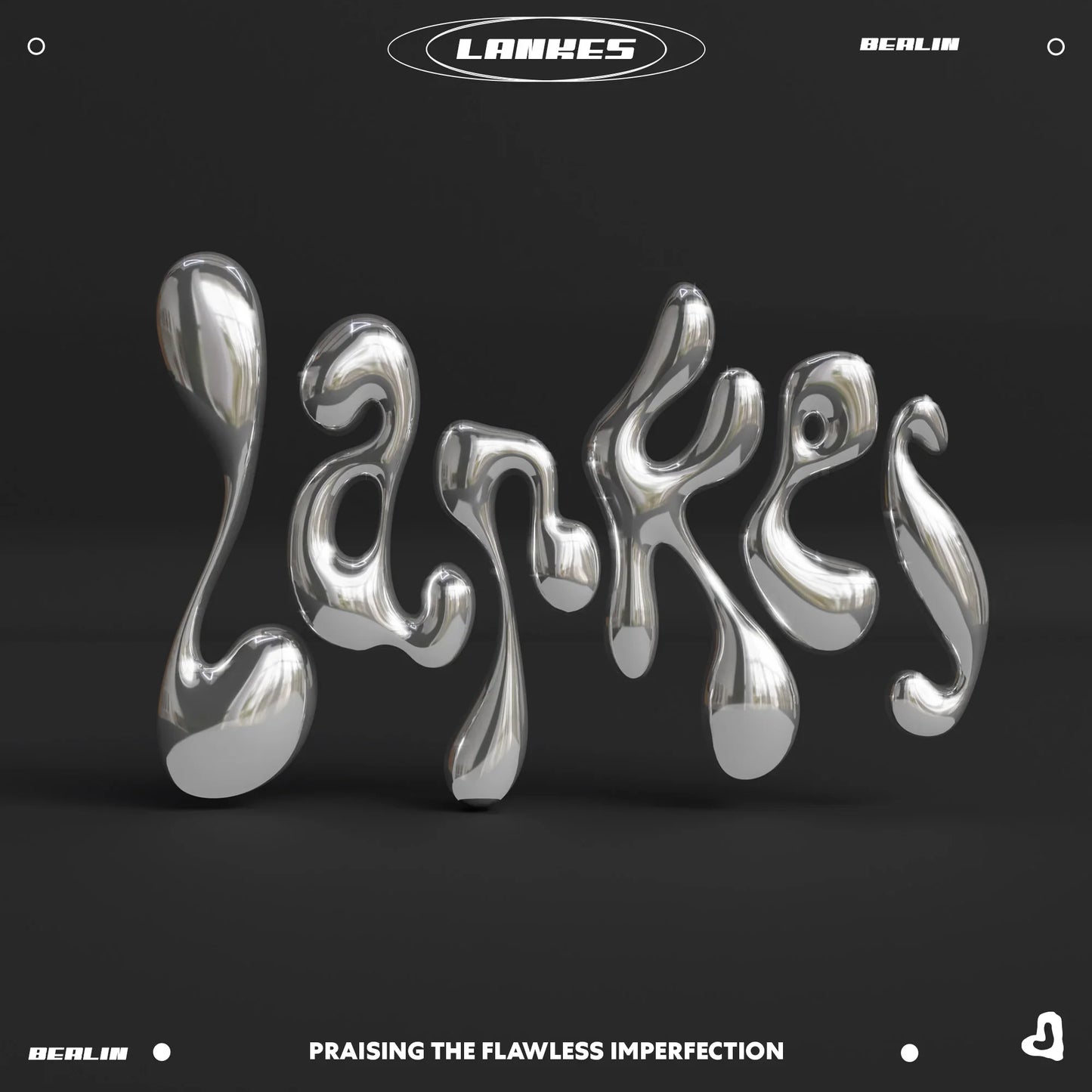 Silberner, spiegelnder 3D-Schriftzug „Lankes“ im modernen, kunstvollen Stil auf schwarzem Hintergrund.