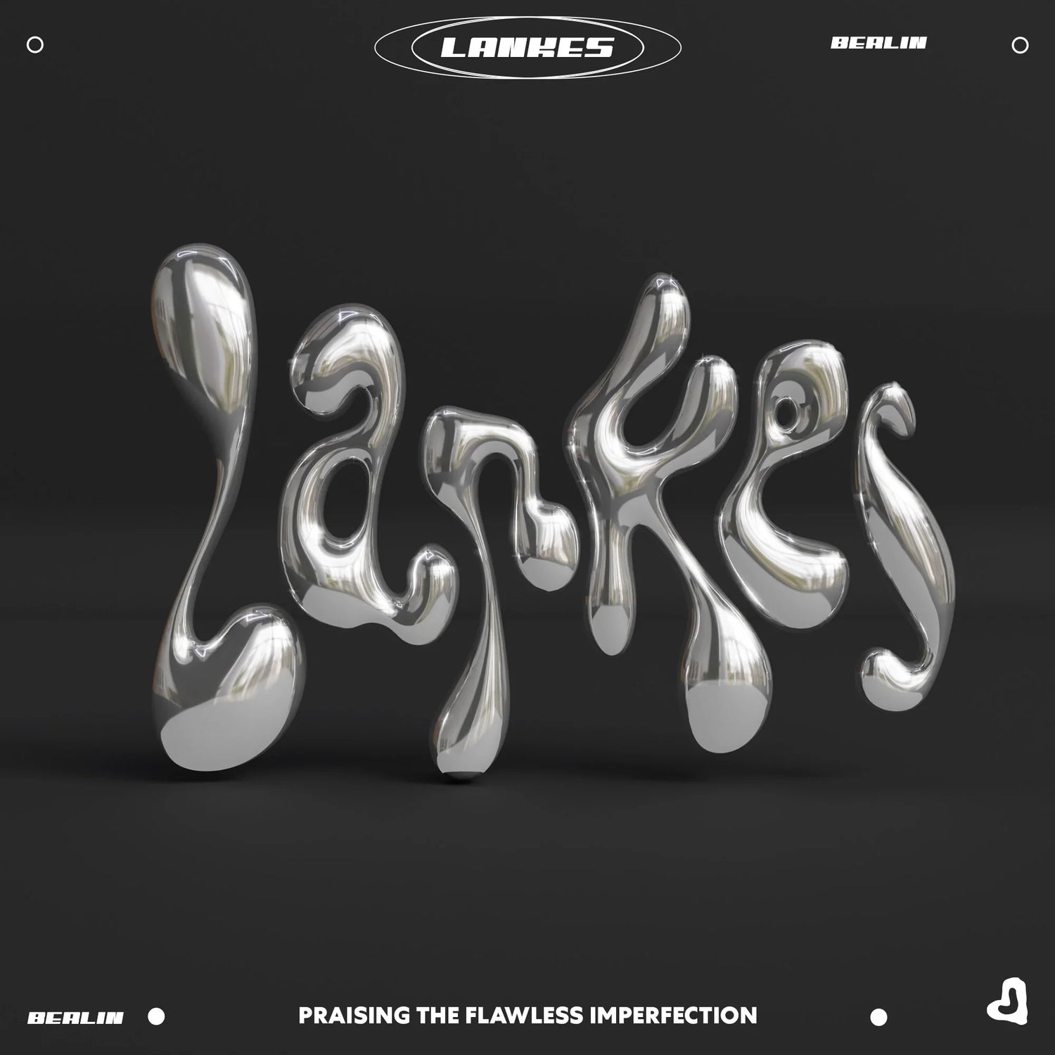 Silberner, spiegelnder 3D-Schriftzug „Lankes“ im modernen, kunstvollen Stil auf schwarzem Hintergrund.